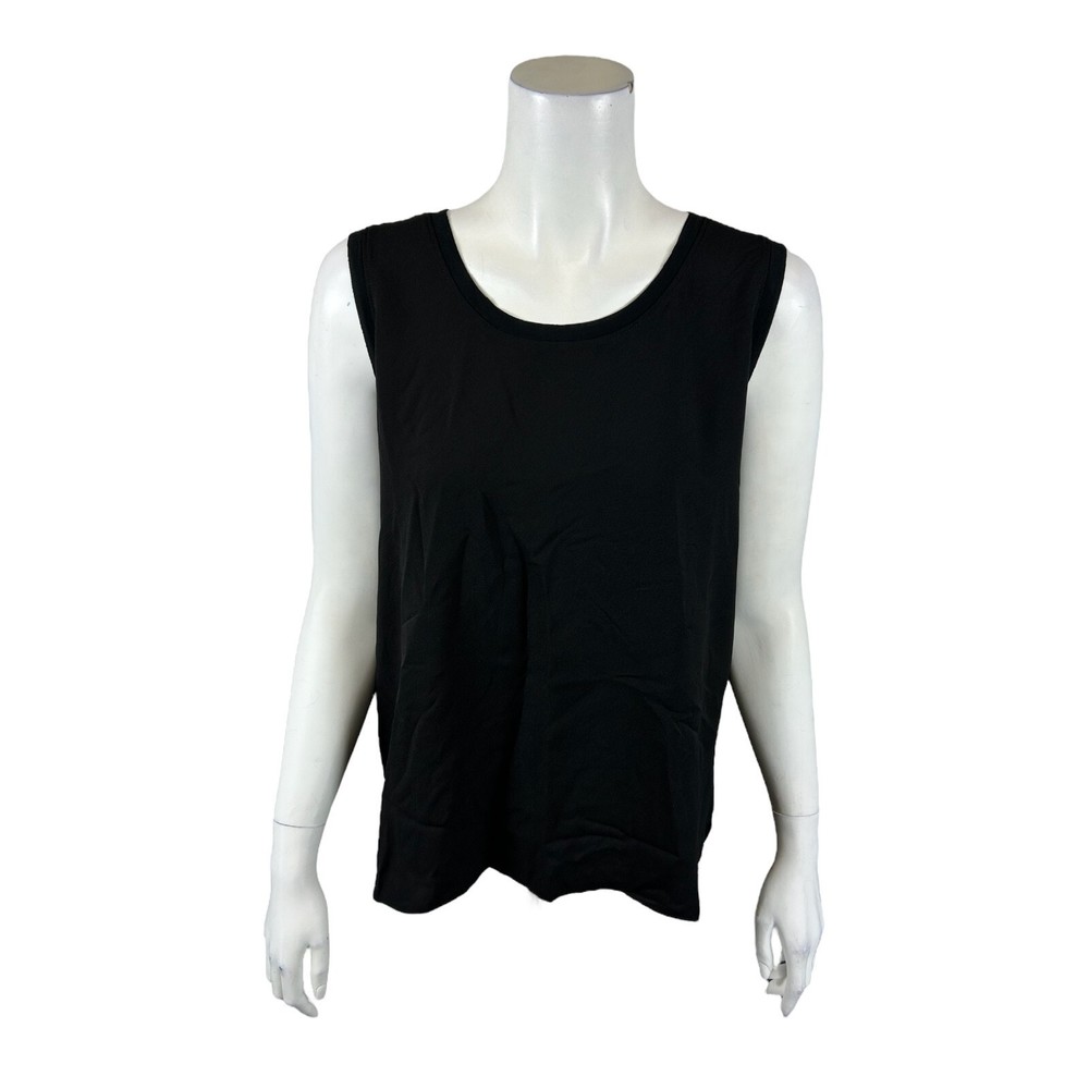 StyleList by Micaela Women's Woven Front Mixed Media Tank Top Black Large Size